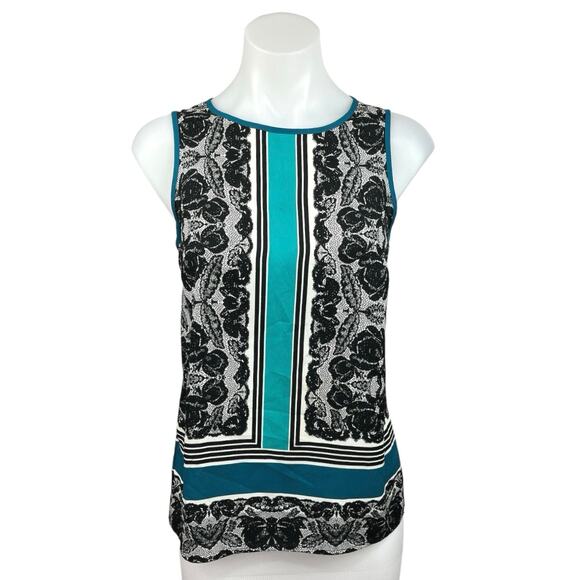 Ann Taylor Multicolor Floral Stripe Crew Neck Sleeveless Career Blouse Top Sz S - Picture 1 of 4